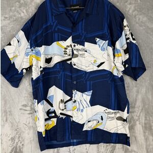 STARDOM COLLECTION Mens 2XL Blue Cartoon Graphic Short Sleeve‎ Button Up Shirt